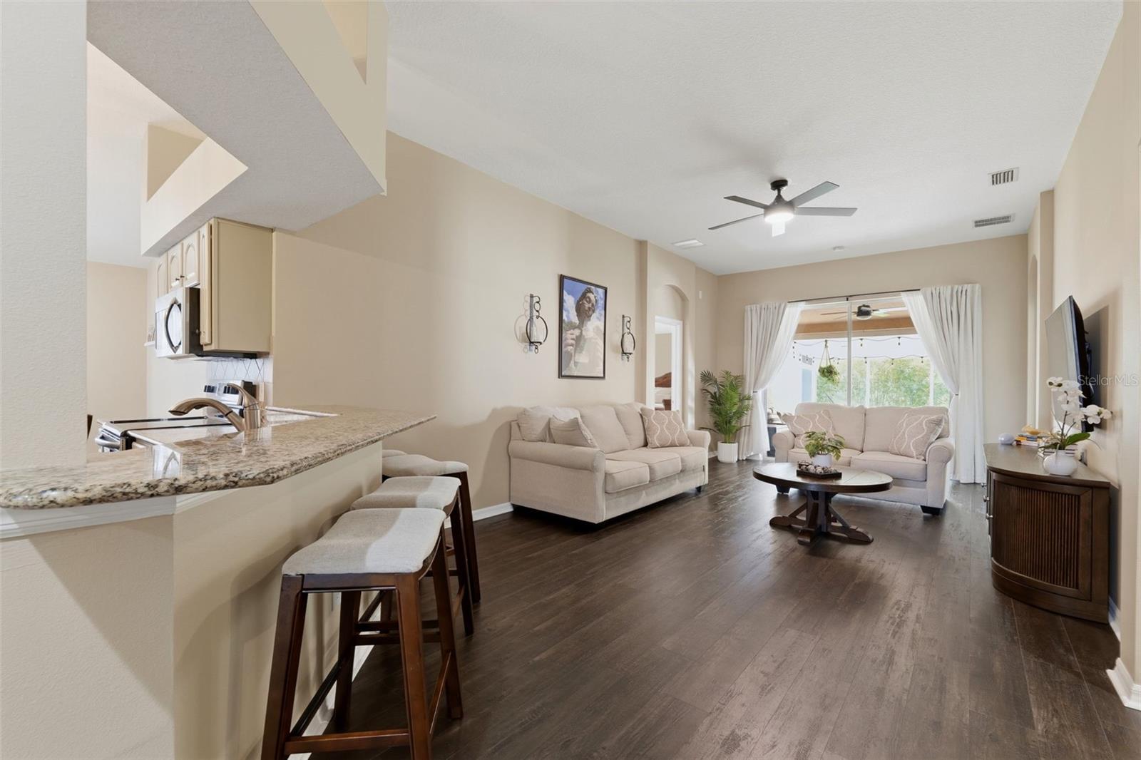 Kitchen opens to spacious family room