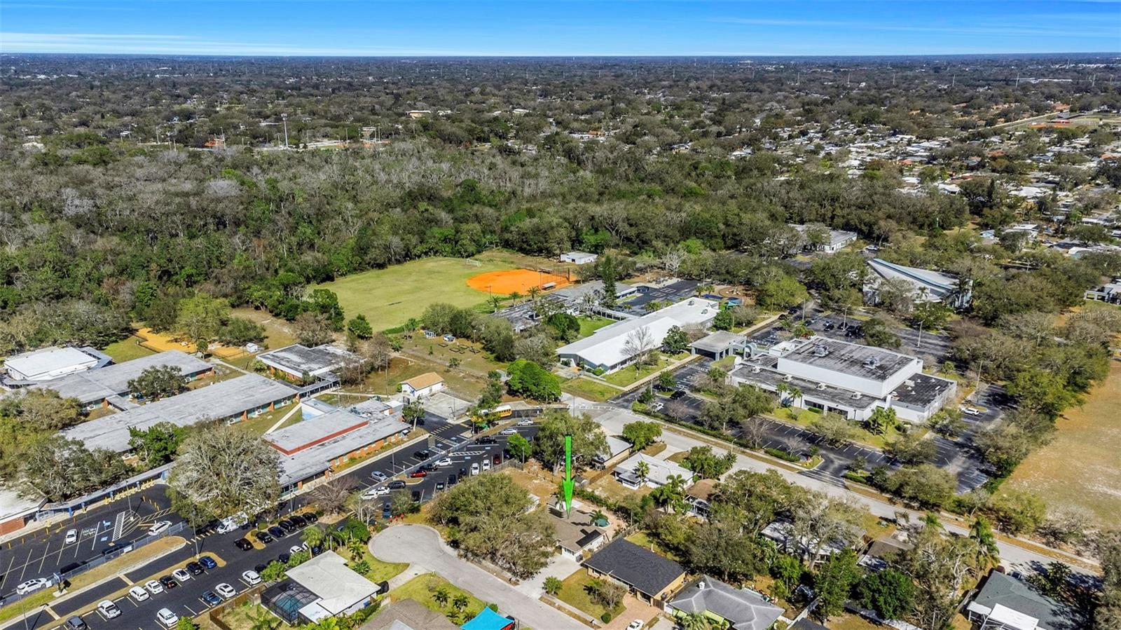 The home is located on a cul-de-sac near San Jose Elementary and Our Lady of Lourdes Catholic School and Church.