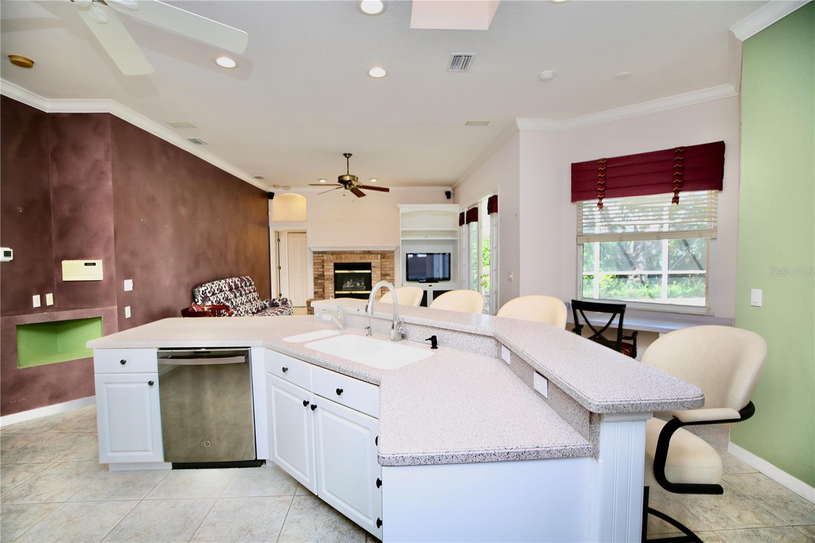 Kitchen and desk area with built ins