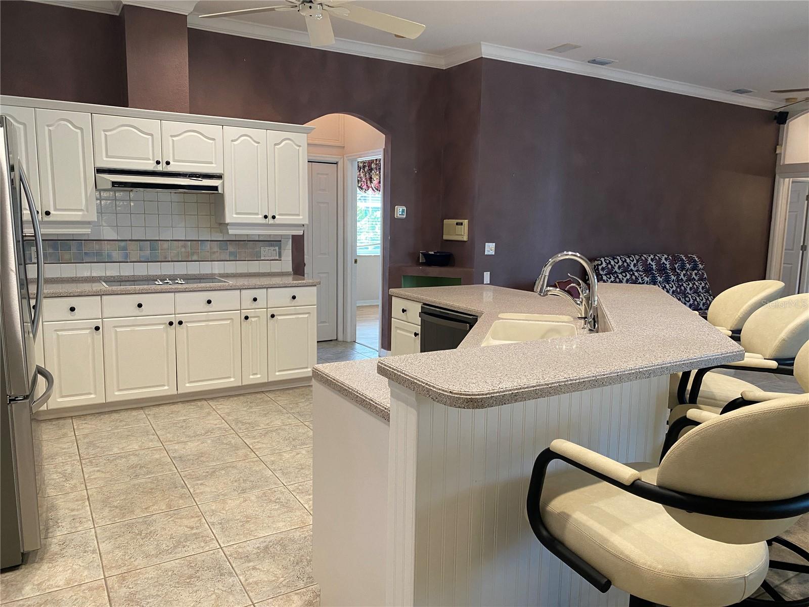 Open kitchen to family room and french doors