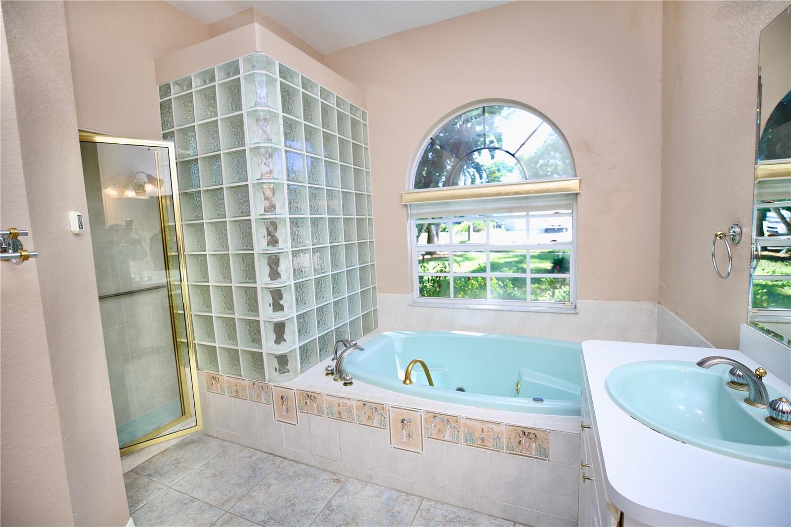 Master bathroom suite with Jacuzzi tub and walk-in shower