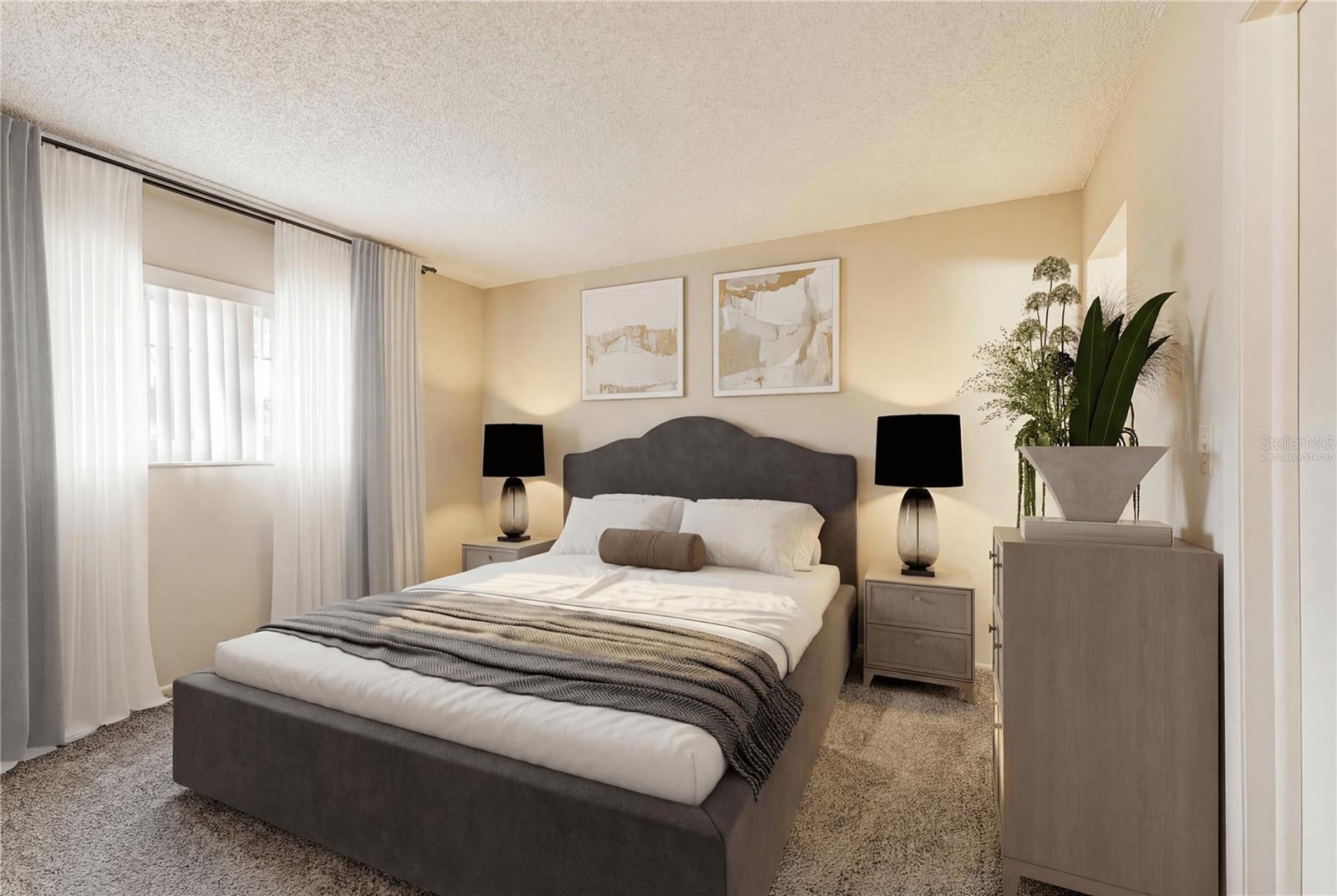 Virtually staged primary bedroom