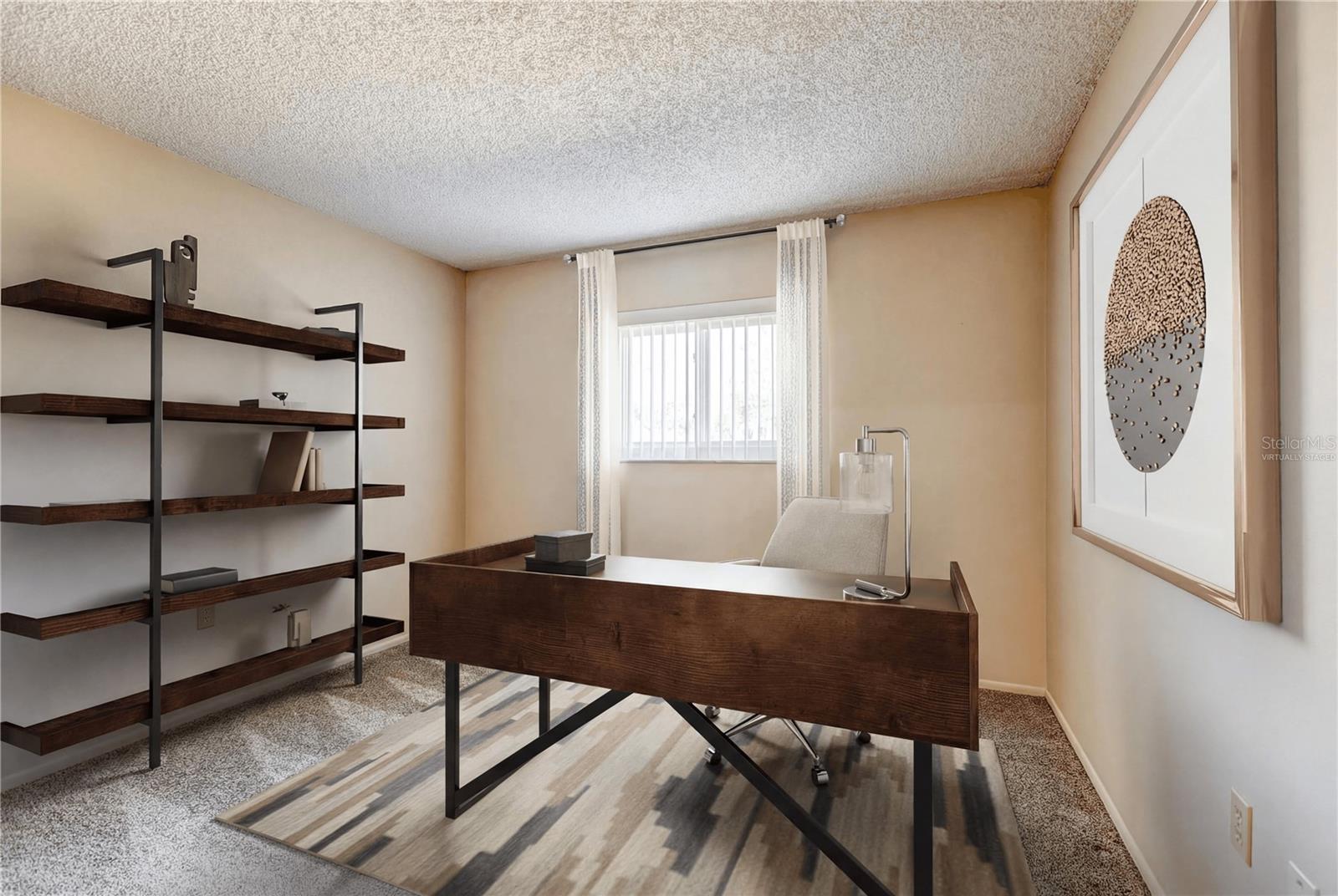 Virtually staged second bedroom with walk-in closet