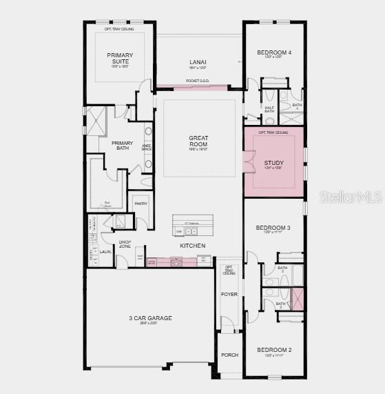 Additional Highlights Include: Gourmet kitchen, study in place of flex, pocket slider at great room, shower at bath 2, and tub at laundry room.