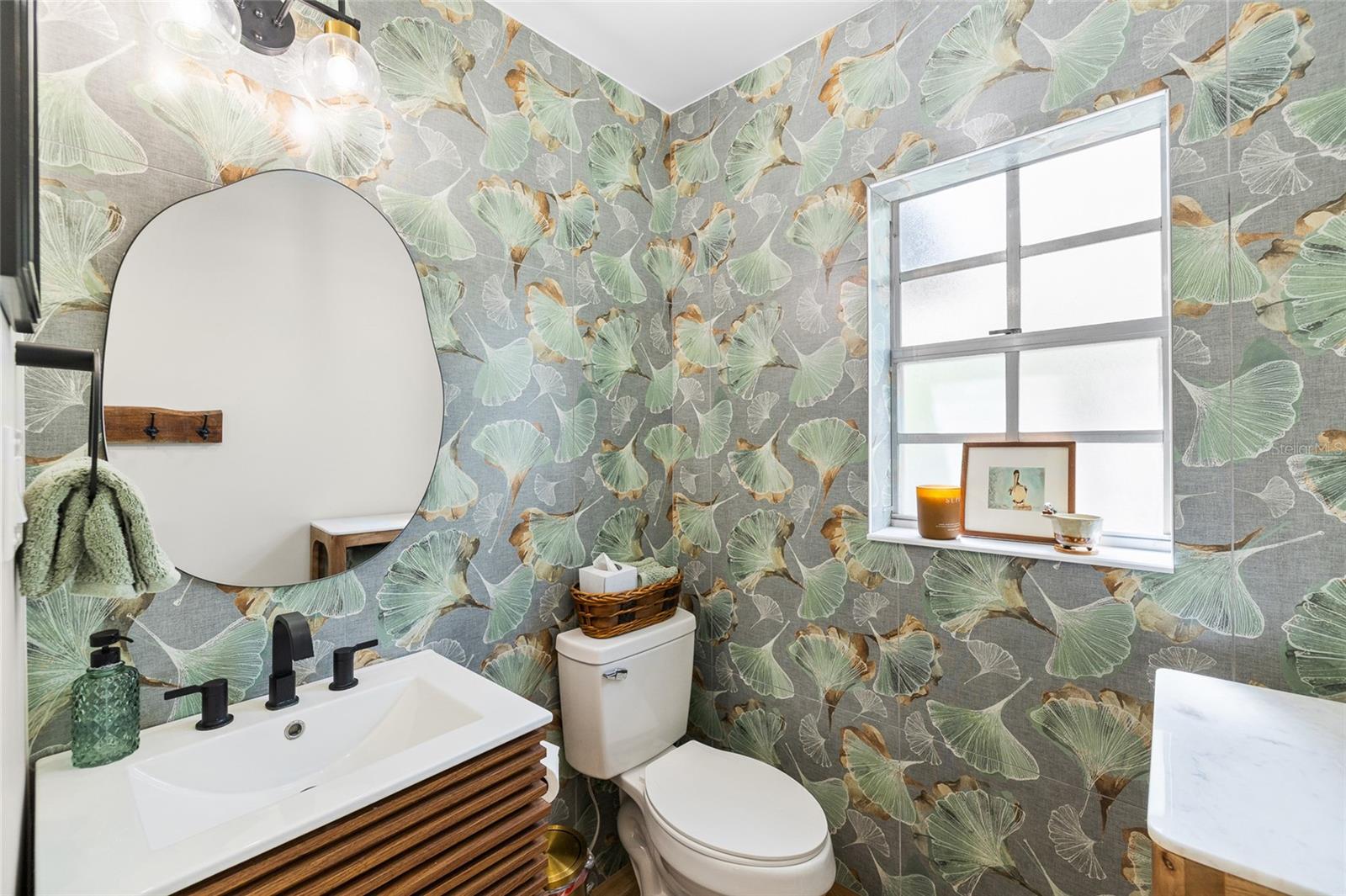 Guest Bathroom with custom tile walls