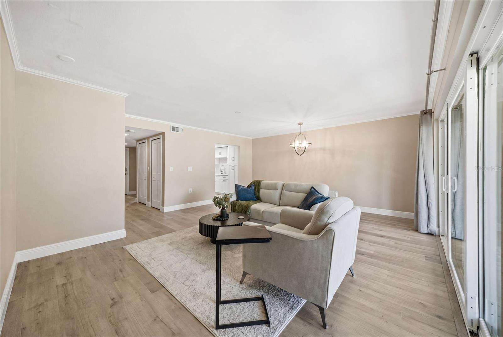 Living/dining area with new impact sliders.