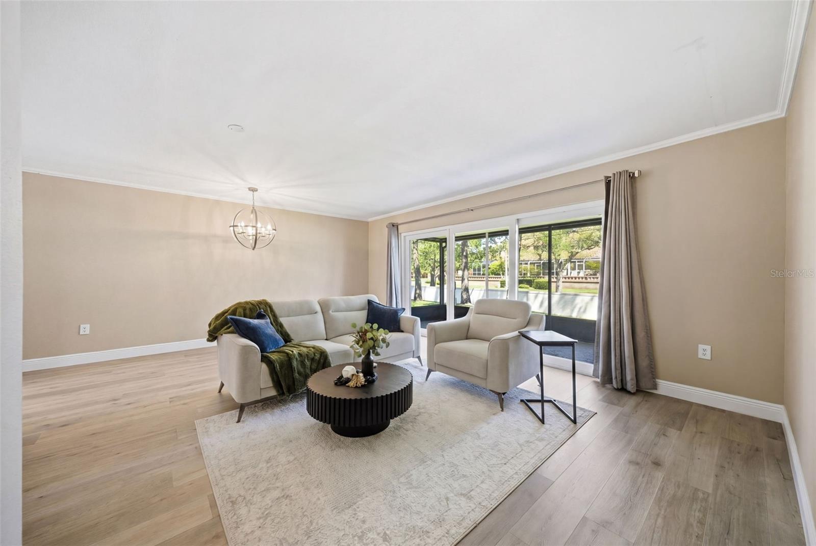 Living/dining area with new impact sliders.