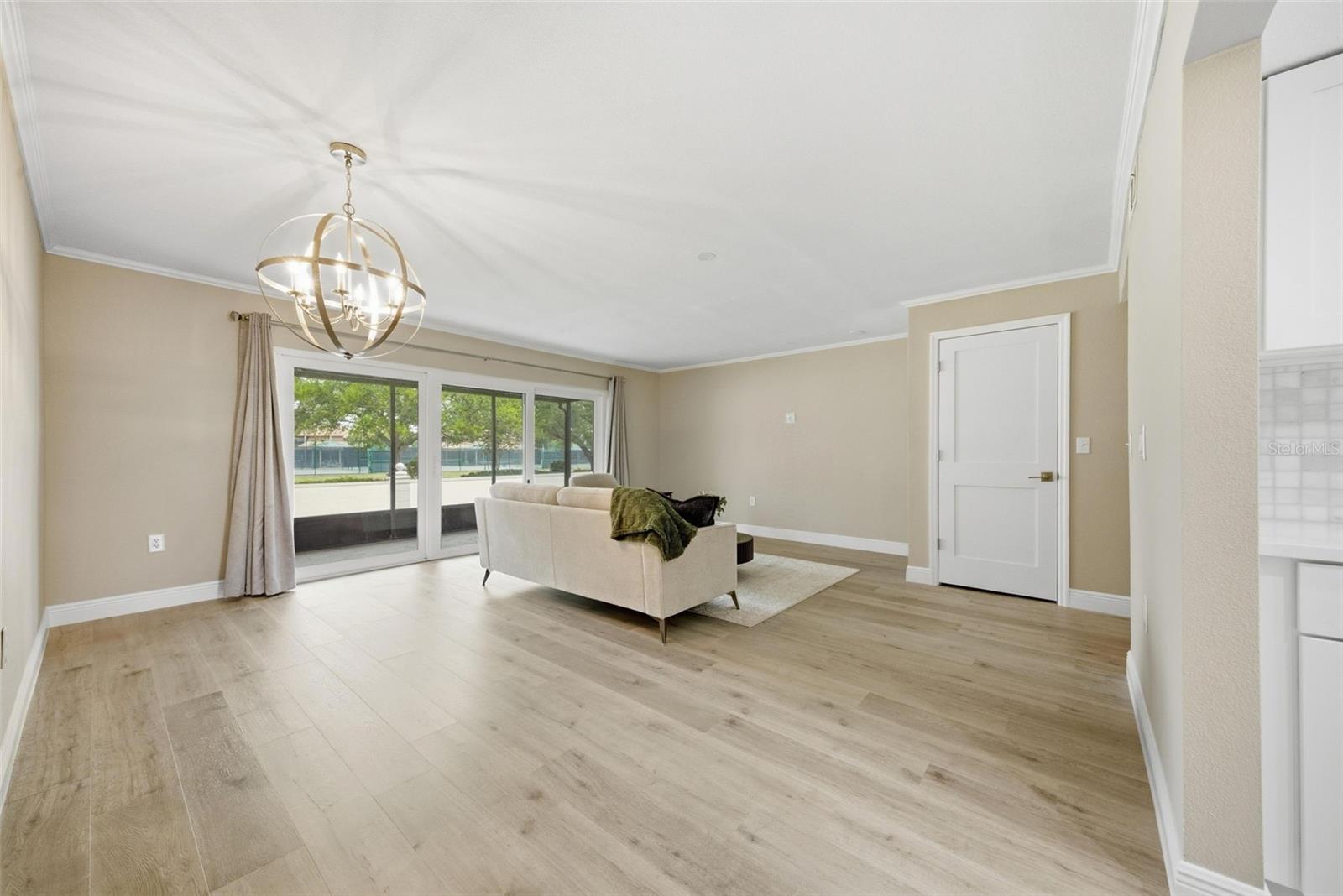 Living/dining area with new impact sliders.