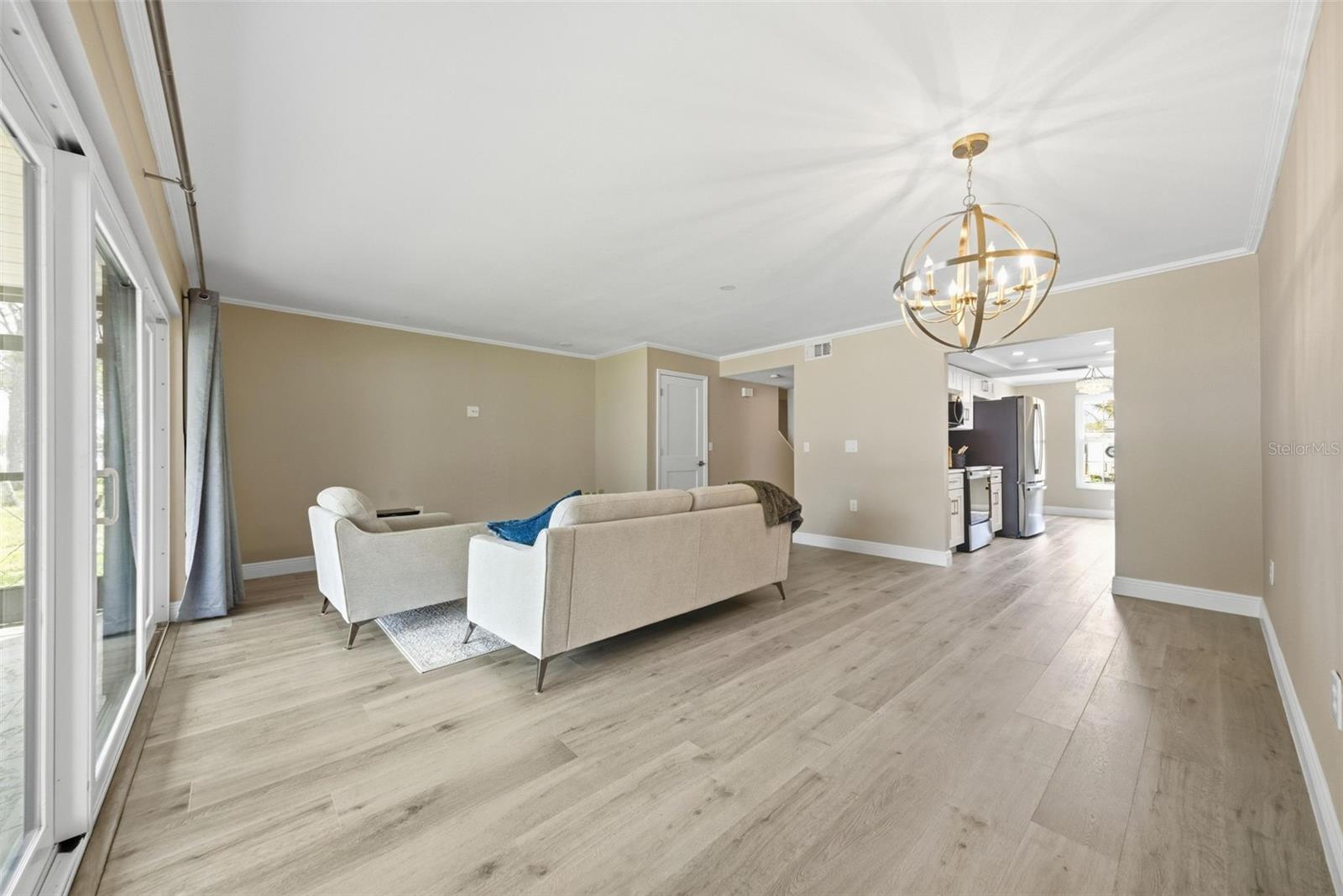 Living/dining area with new impact sliders.