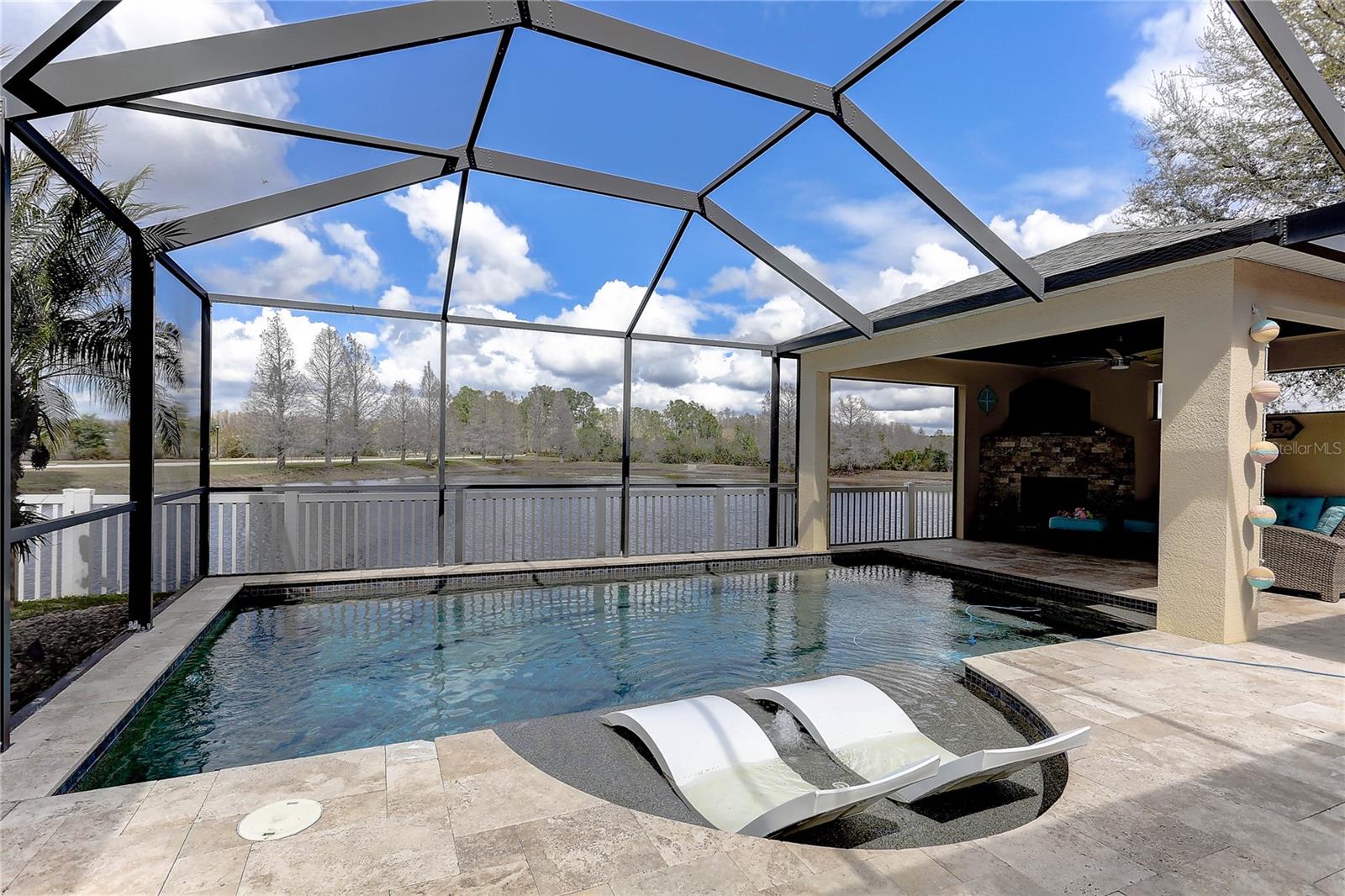Pool with Sunning Shelf, Screened, Heated, Cabana