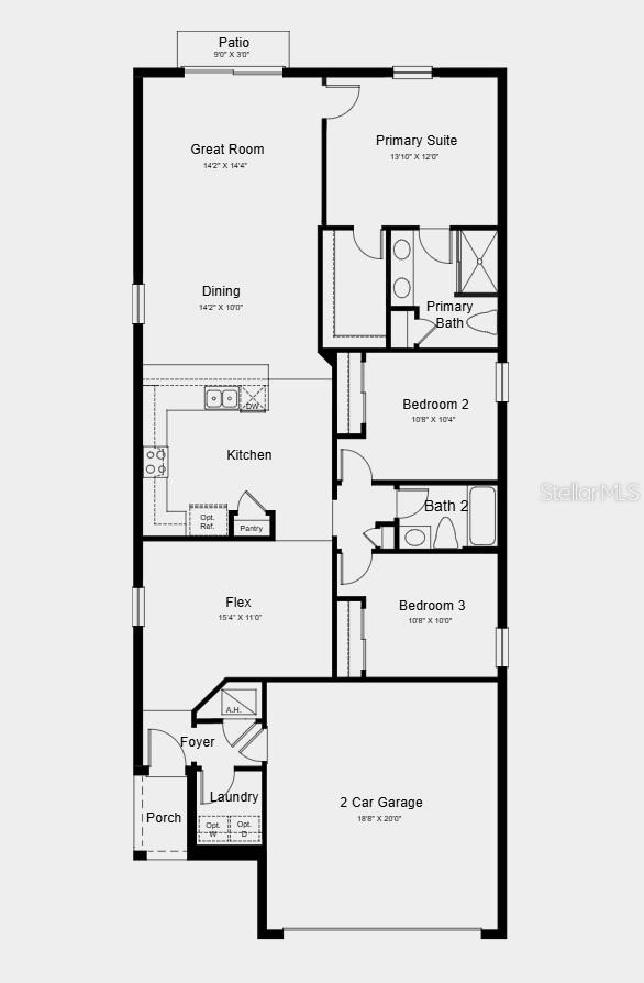 Floor Plan - Additional Highlights Include: GE refrigerator, washer and dryer, whole house blinds, and extended tile flooring throughout main living area