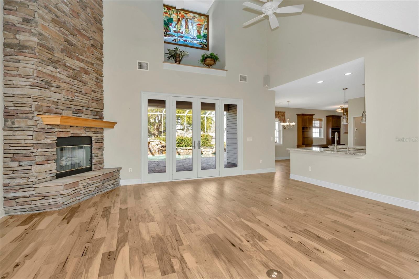 Family room with pool view.