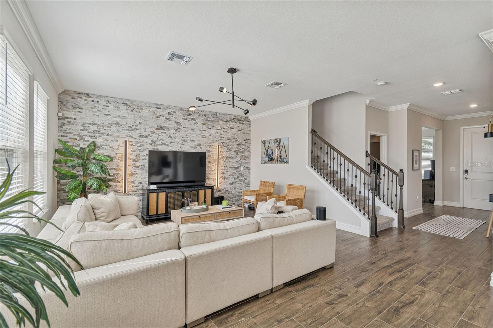 Gorgeous accent stone wall with built in lighting