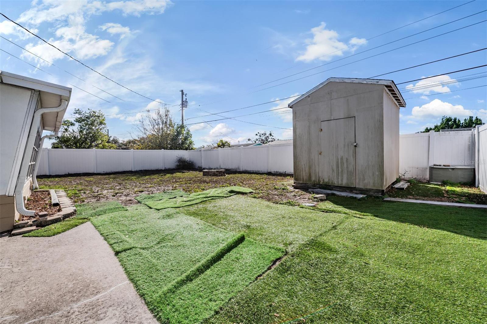 Storage shed in backyard
