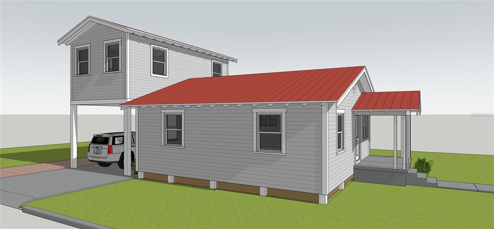 Permitted plans corner view, house plus addition/carport