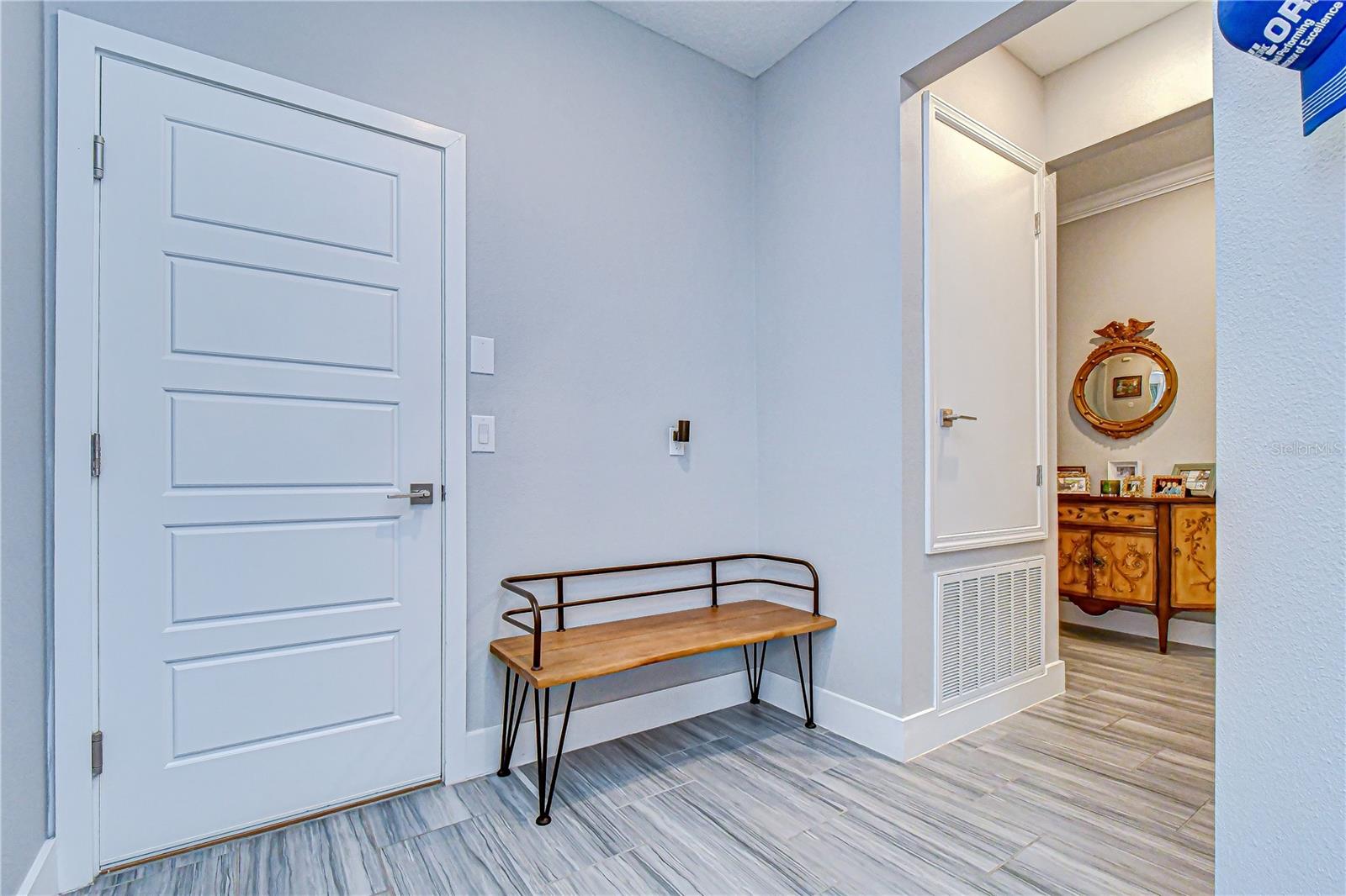 Waiting area outside the office and bathroom