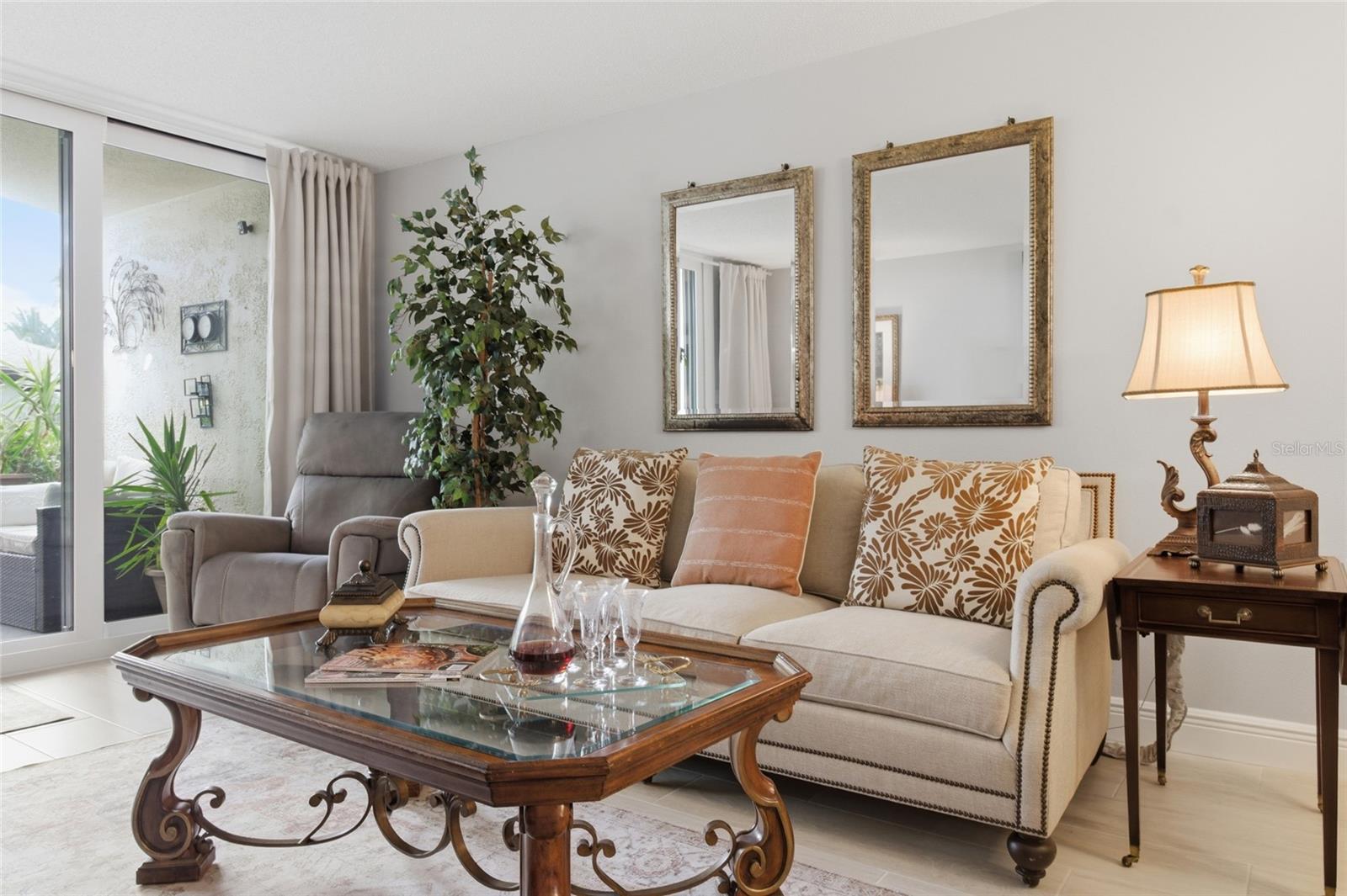 Liiving Room WITH NEW WHITE INTERIOR SLIDERS TO