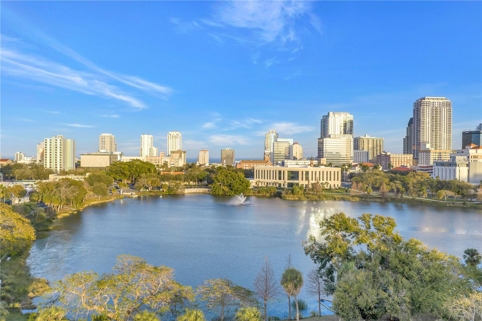 Unobstructed views east over Mirror Lake toward the downtown skyline