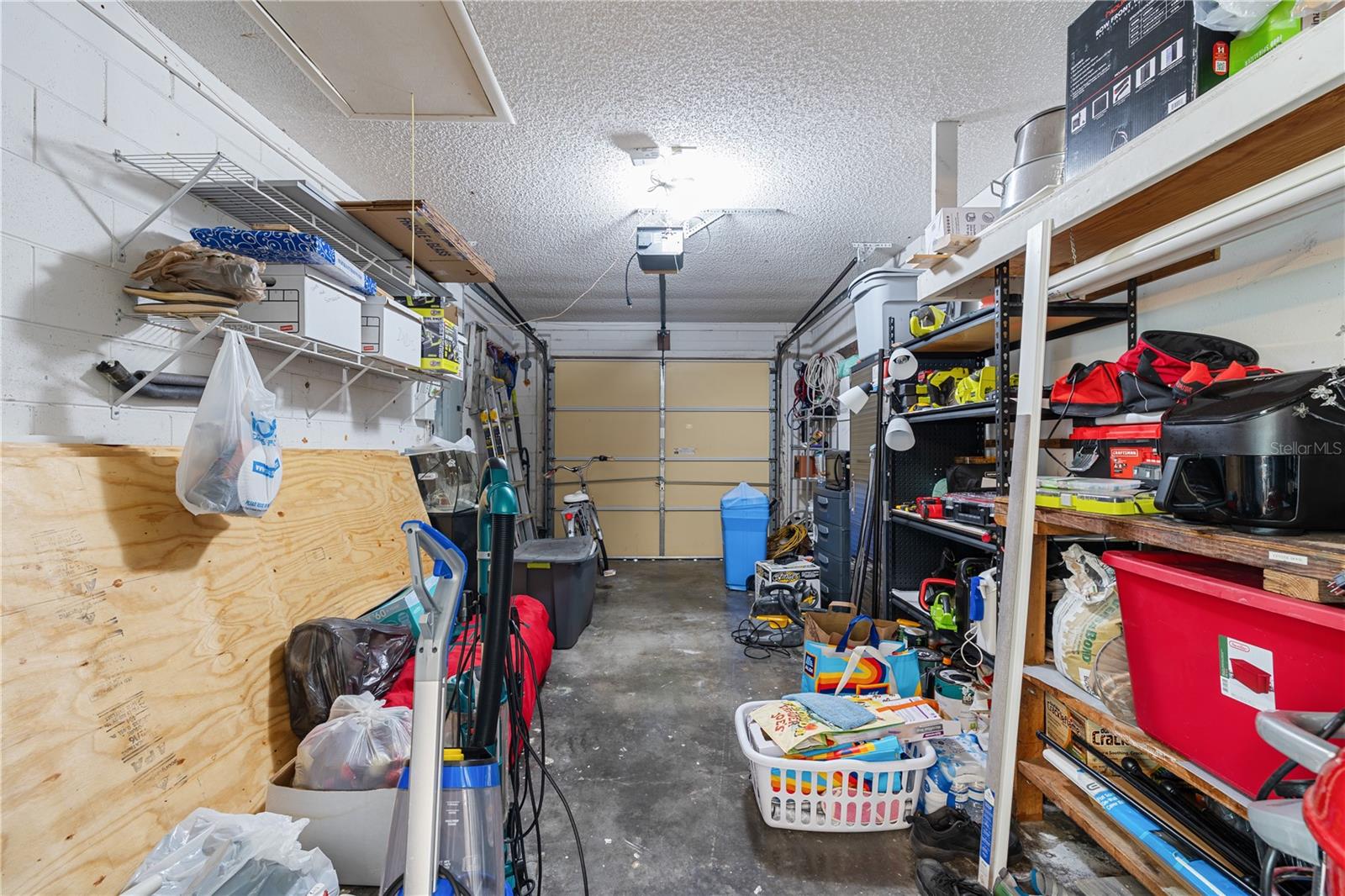 The garage provides ample room for storage,