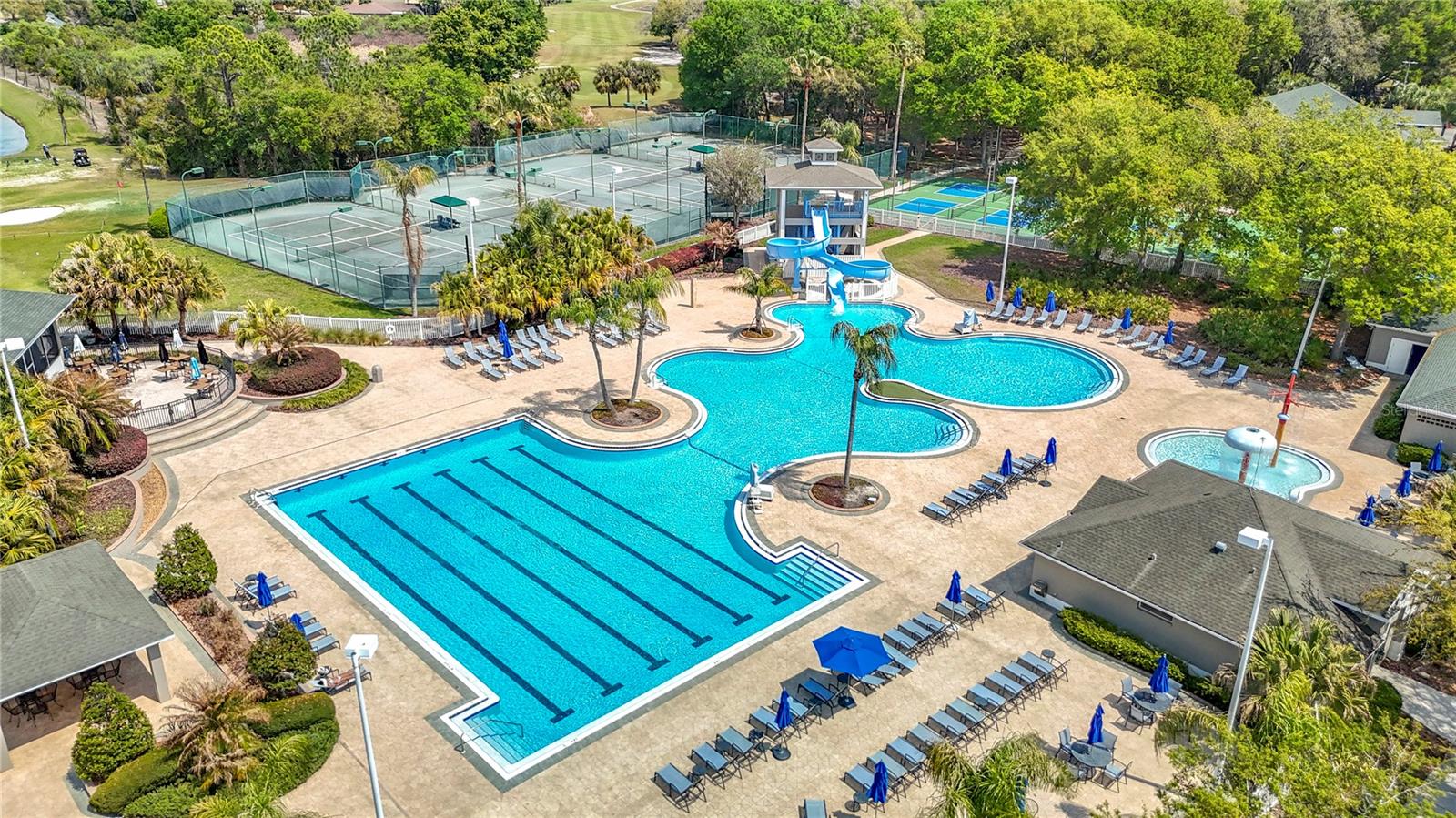 Resort style pool with slide