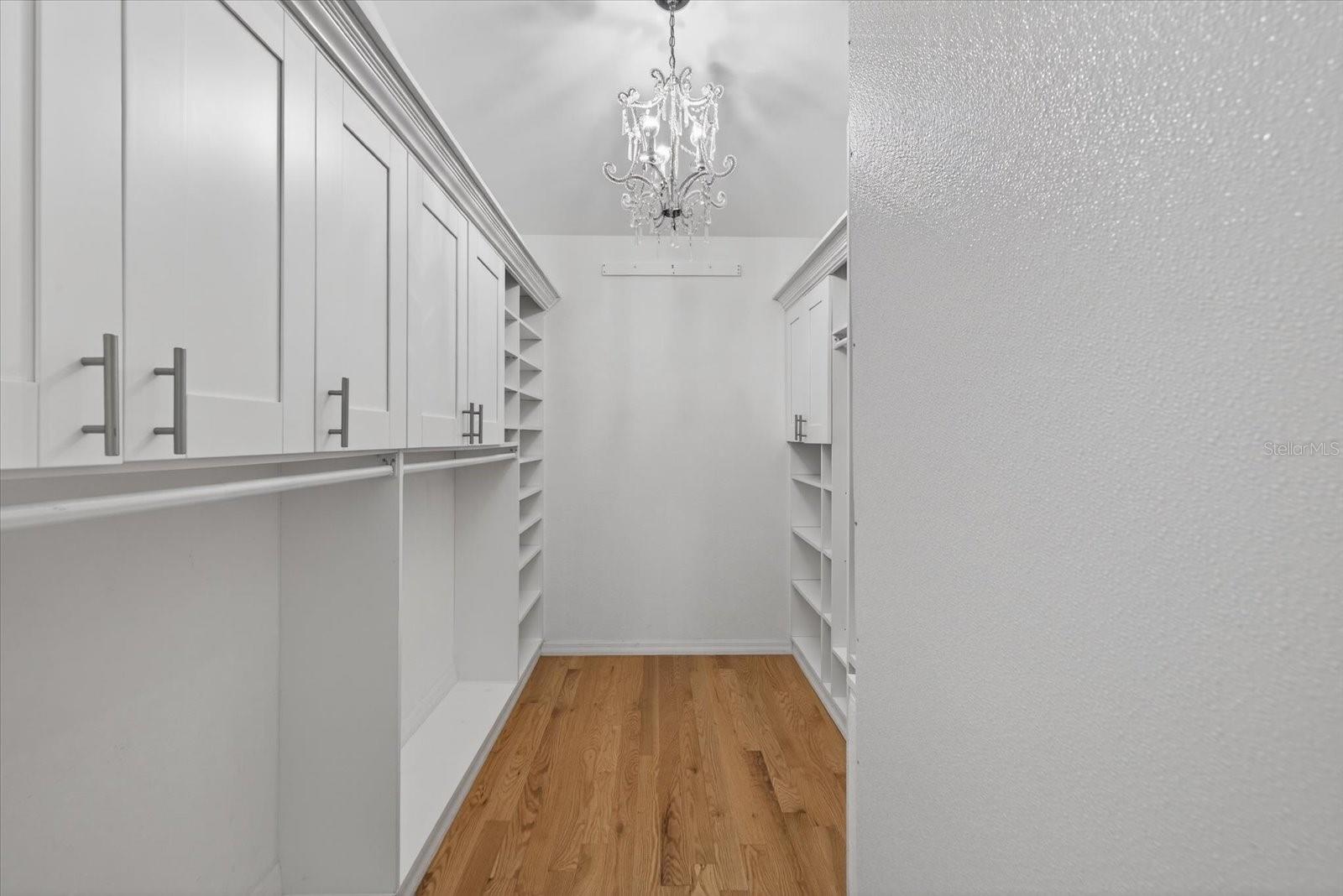 Primary large Walk in Closet w/elegant lighting