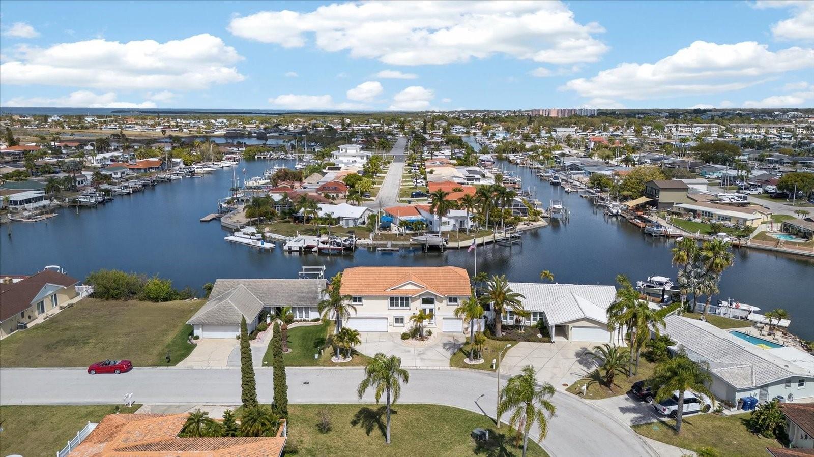 Aerial street view looking North to front of home