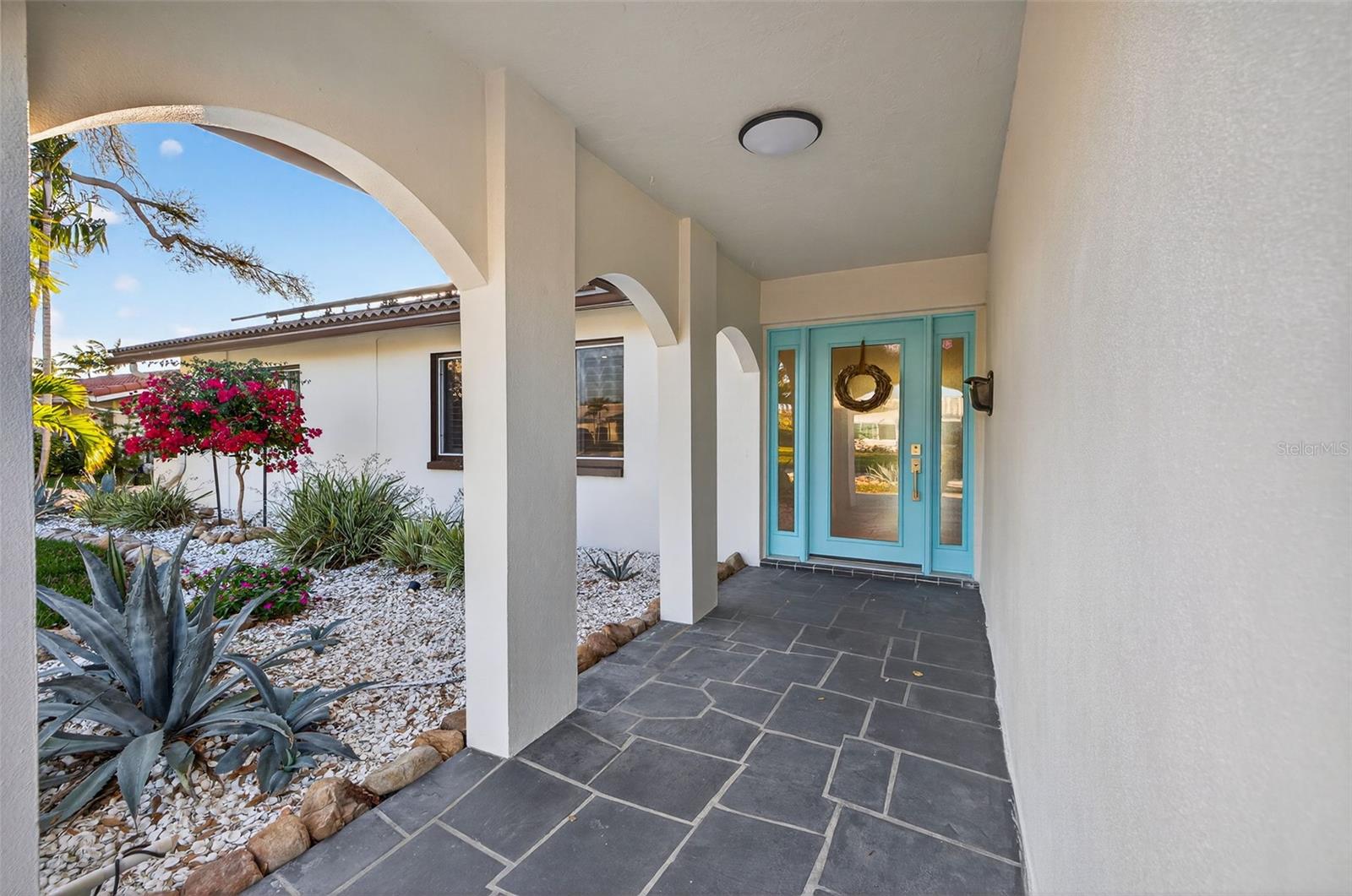 Covered front entrance.