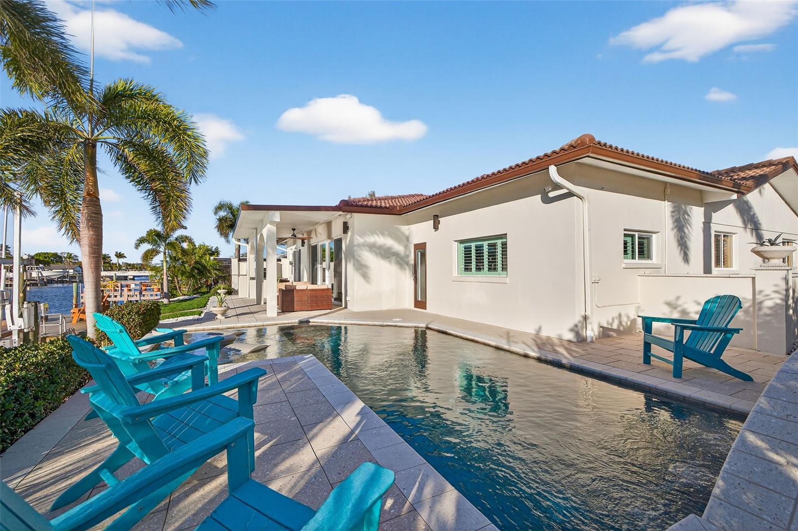 Saltwater pool with swim jets, programmable and customizable  LED lights, automatic pool filler, water feature and sun deck. Pre-plumbed for a heater.