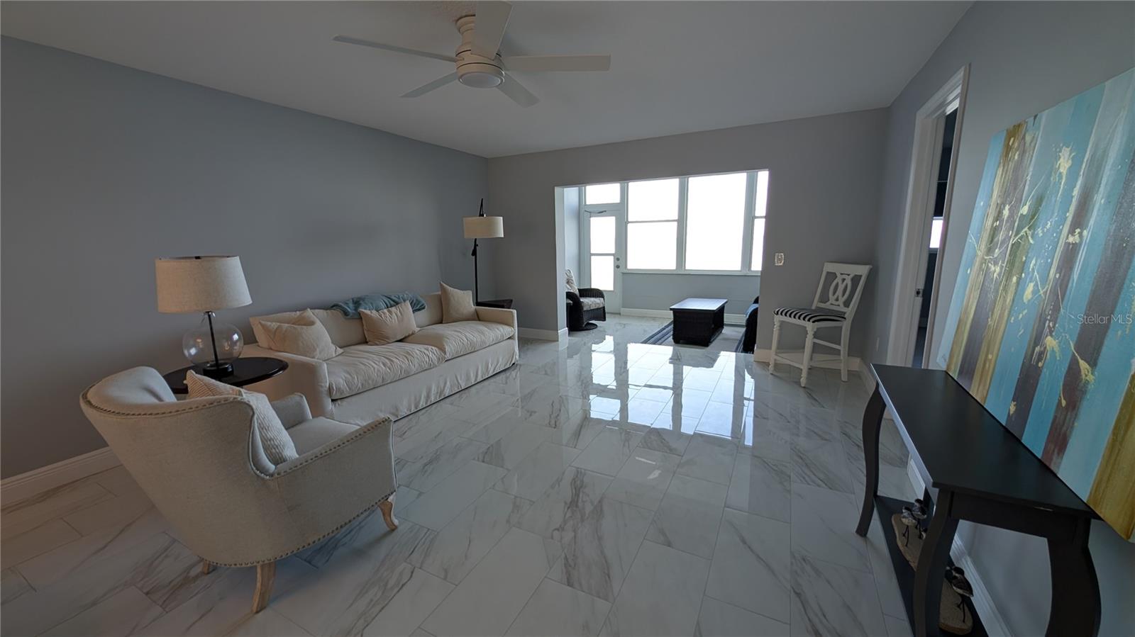 Bright and beautiful with superb views Brand Bew baseboards and tile throughout