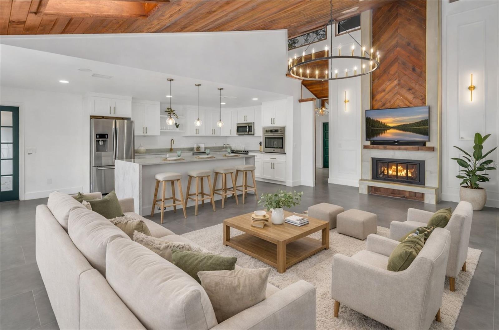 Family room and kitchen Virtually statged