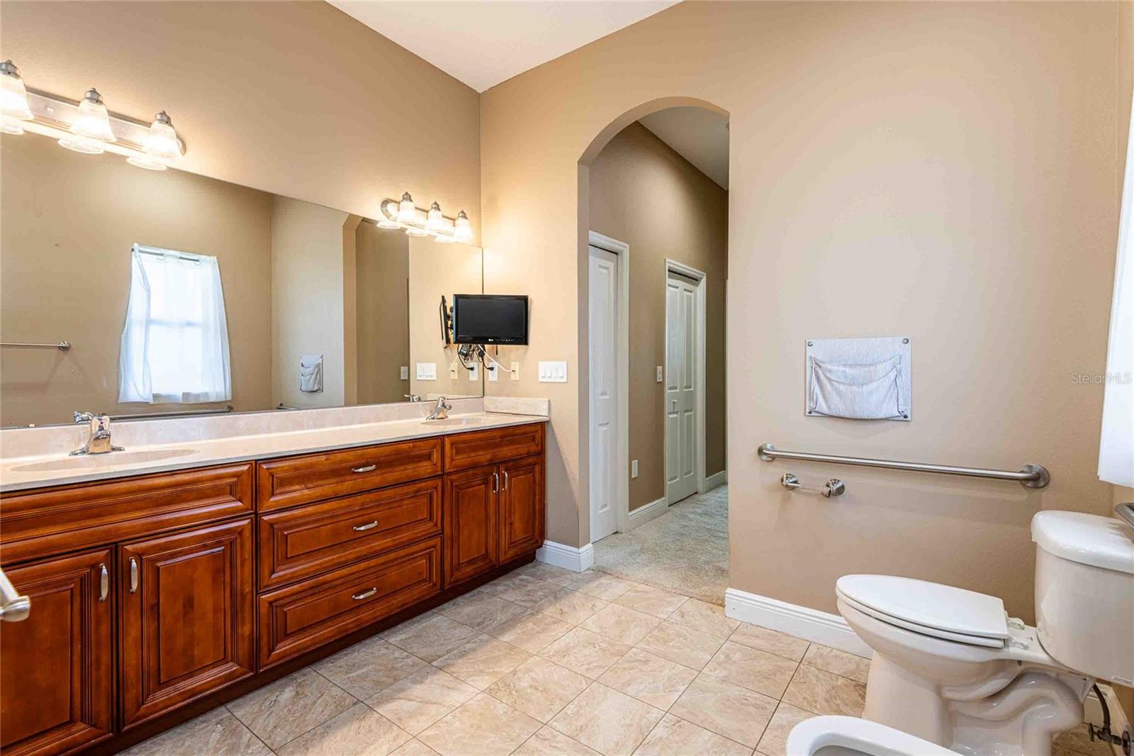 Master bathroom with dual sinks