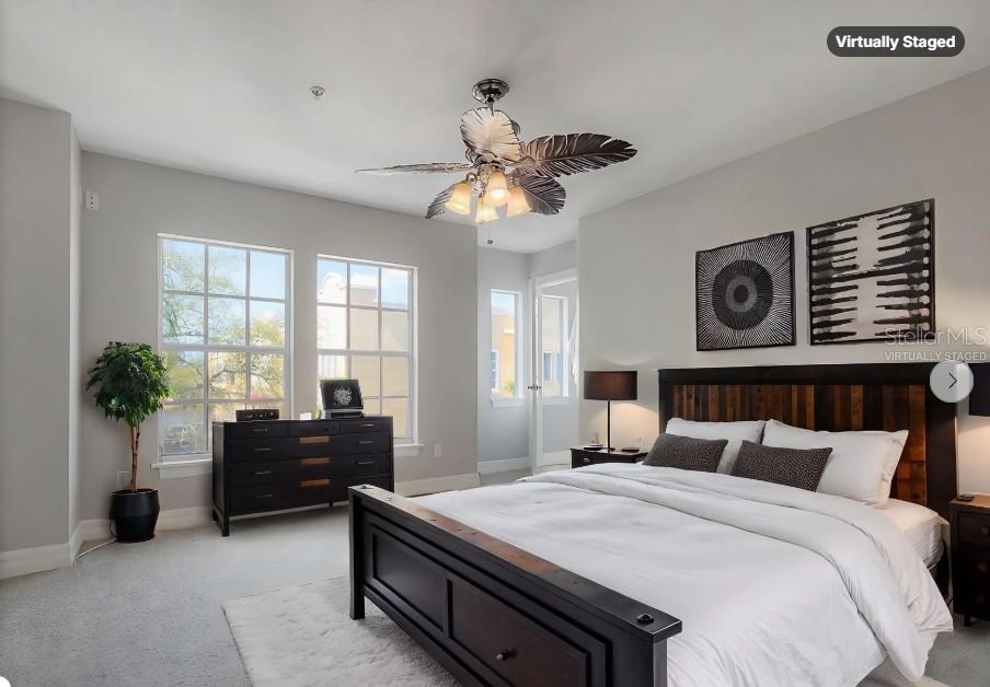 Virtually staged primary bedroom