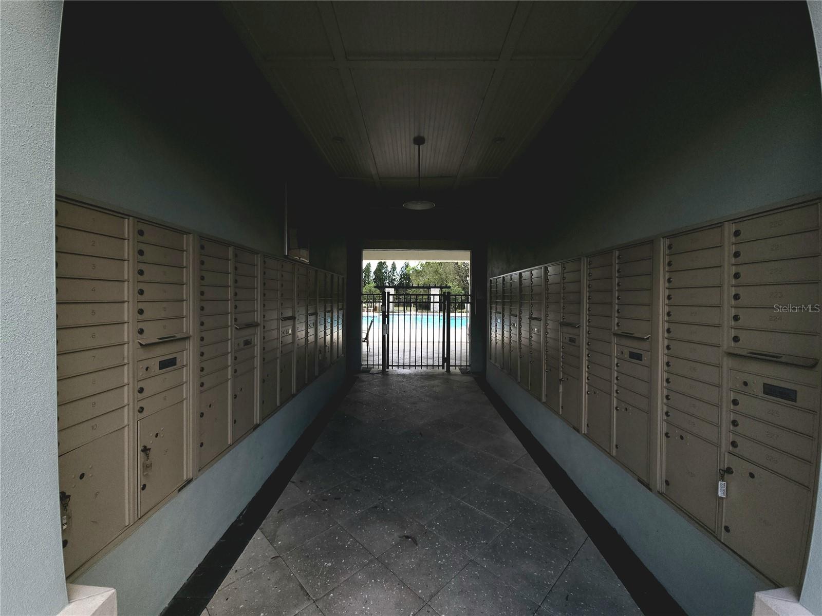 Mail kiosk at pool cabana