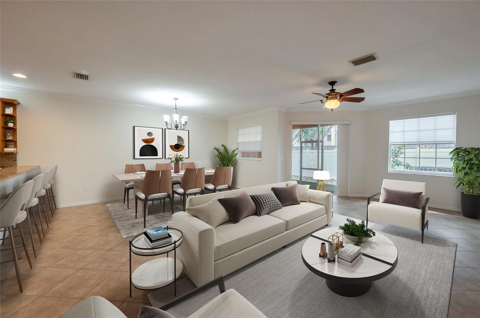 Virtually Staged Great Rm/Dining Rm.
