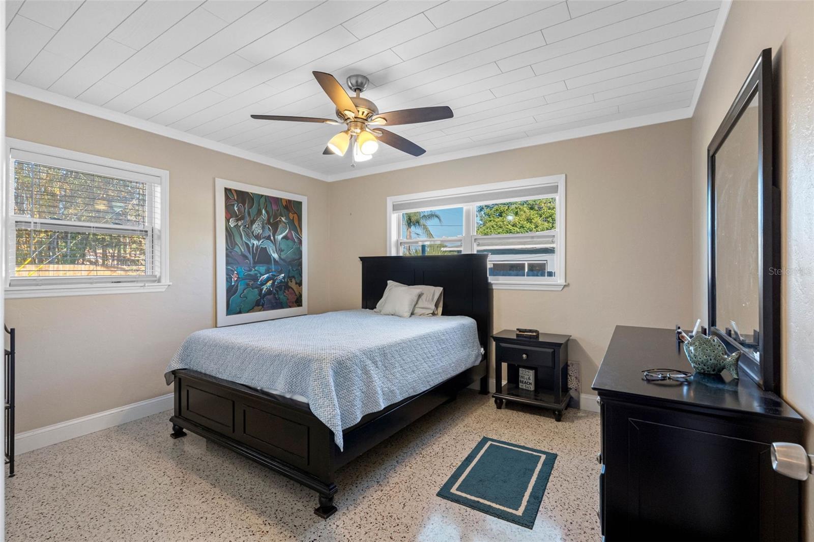 ...Bedroom #2.. Beautiful Polished Terrazzo Floors - New Windows - Doors - Trim - Ceiling Fan
