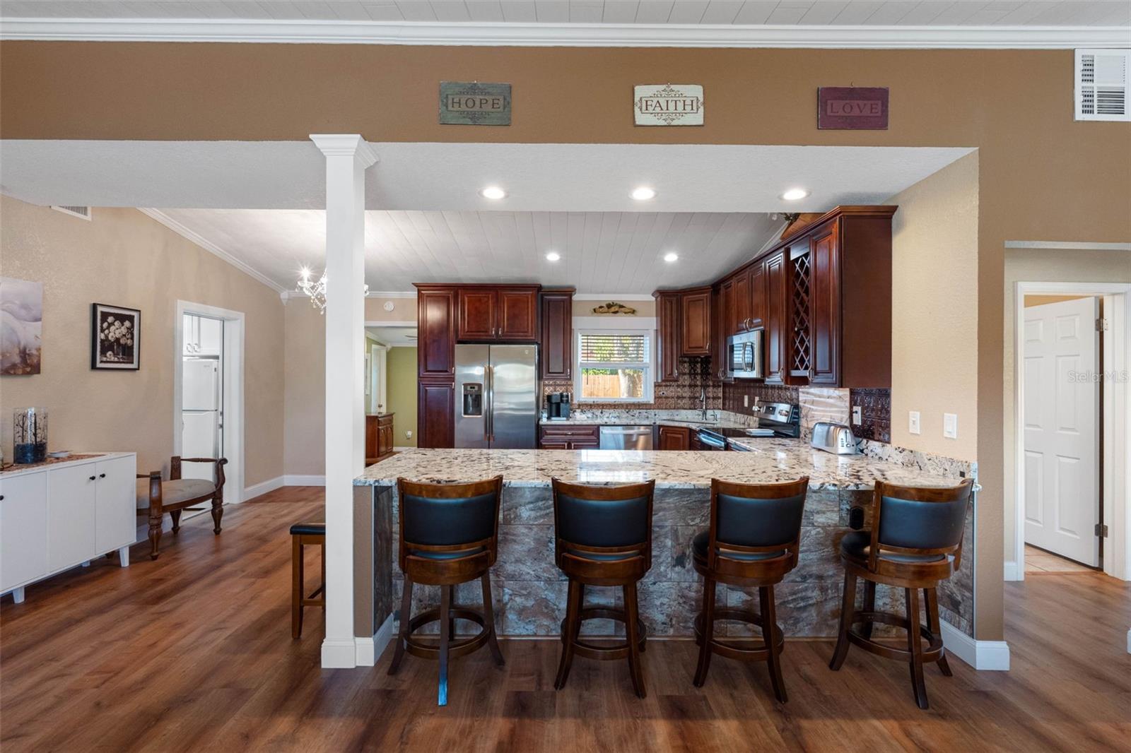 ..  Interior Layout  - Laundry Room - Garage - Bathroom #2 - Home Office to Left.. KITCHEN - Bathroom 1 and Bedrooms to Right..