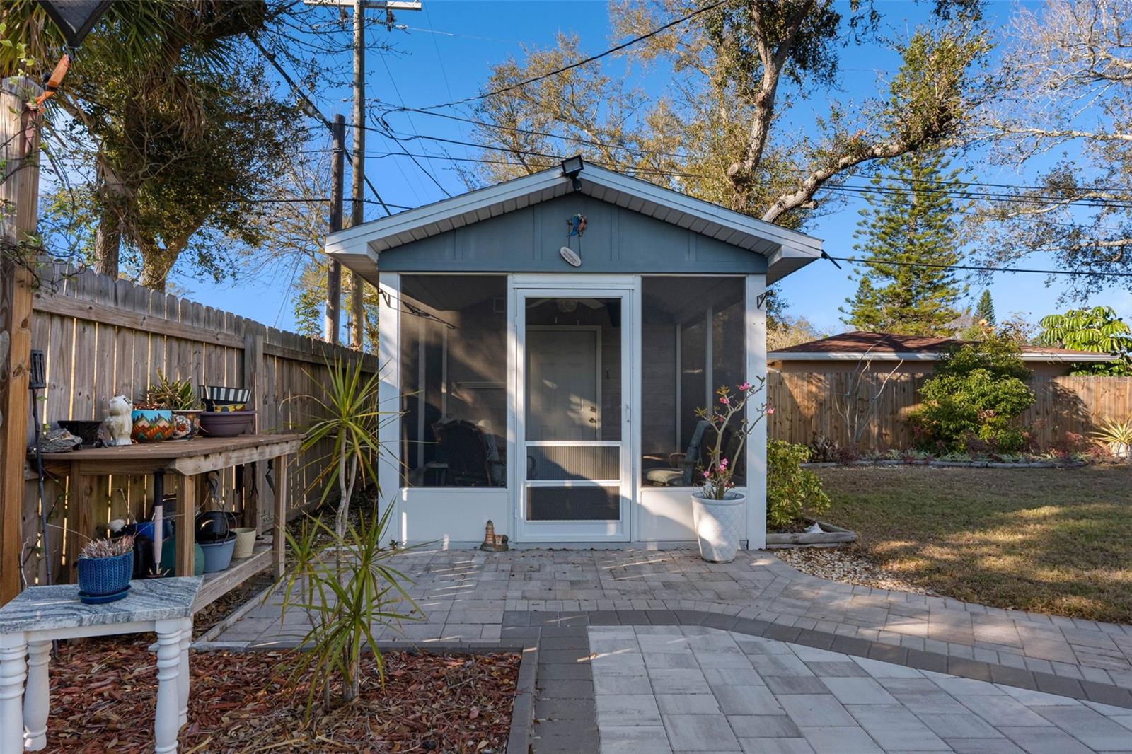 ..She Shed with Enclosed Lounging Area .. About 9 x 29..