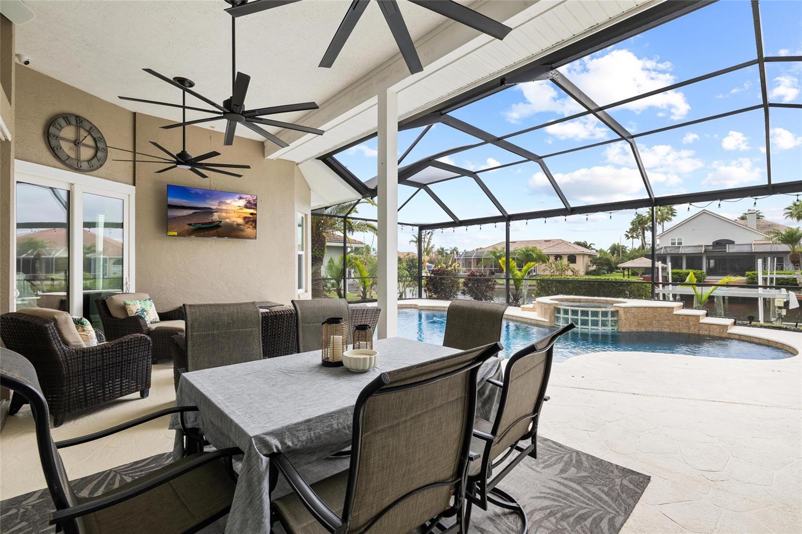 Covered Porch with Screened In Salt Water Pool