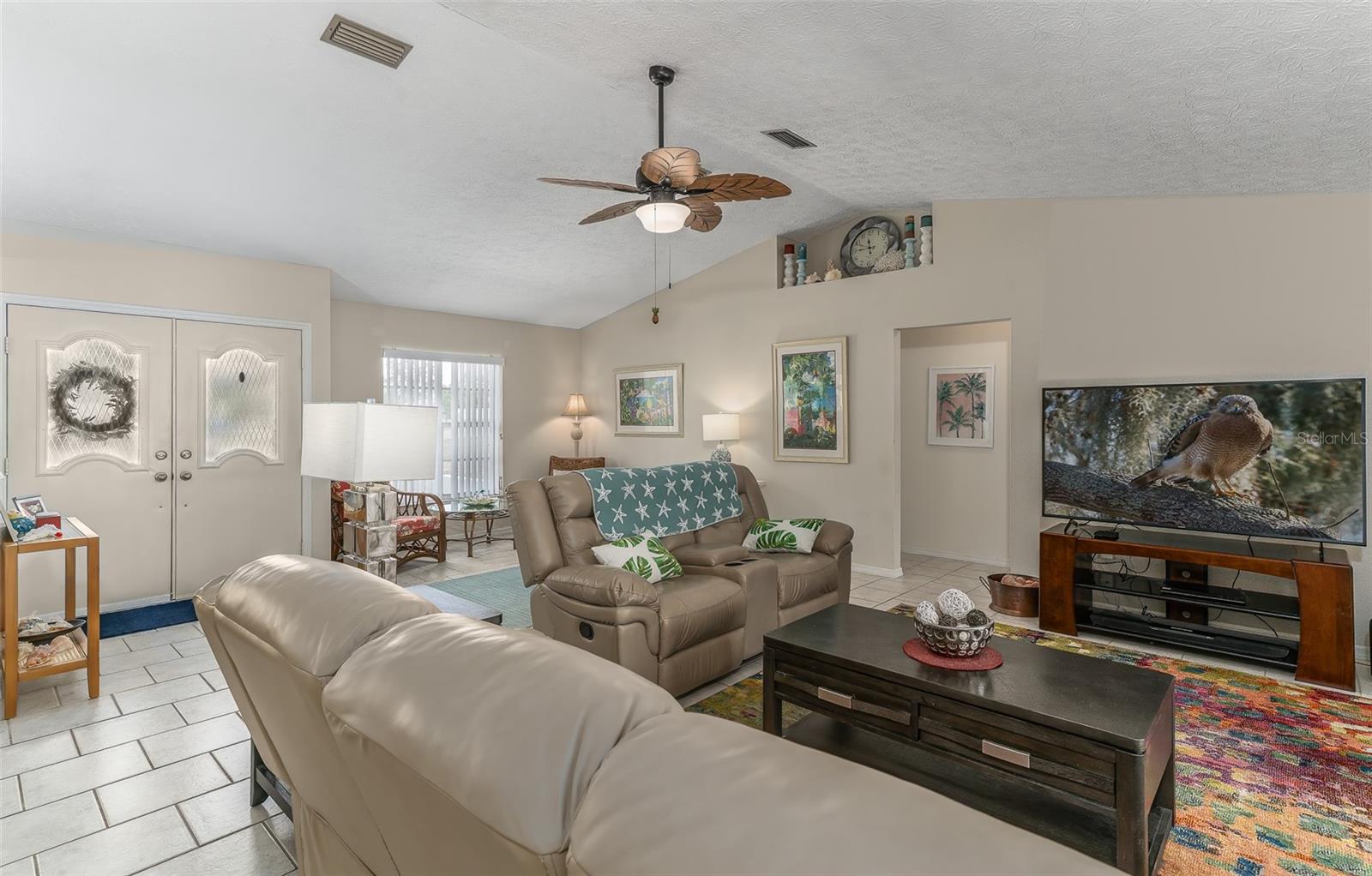 high ceilings, tile flooring