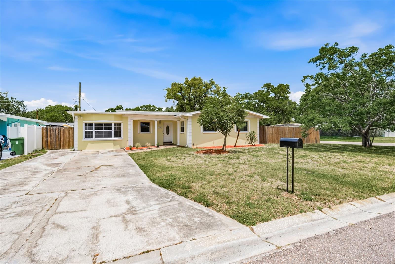 Front of house, faces south, corner lot