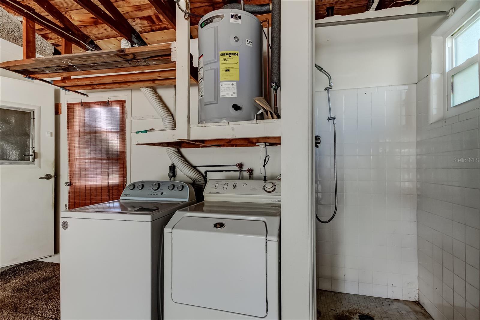 Washer and Dryer hookup and shower in garage.