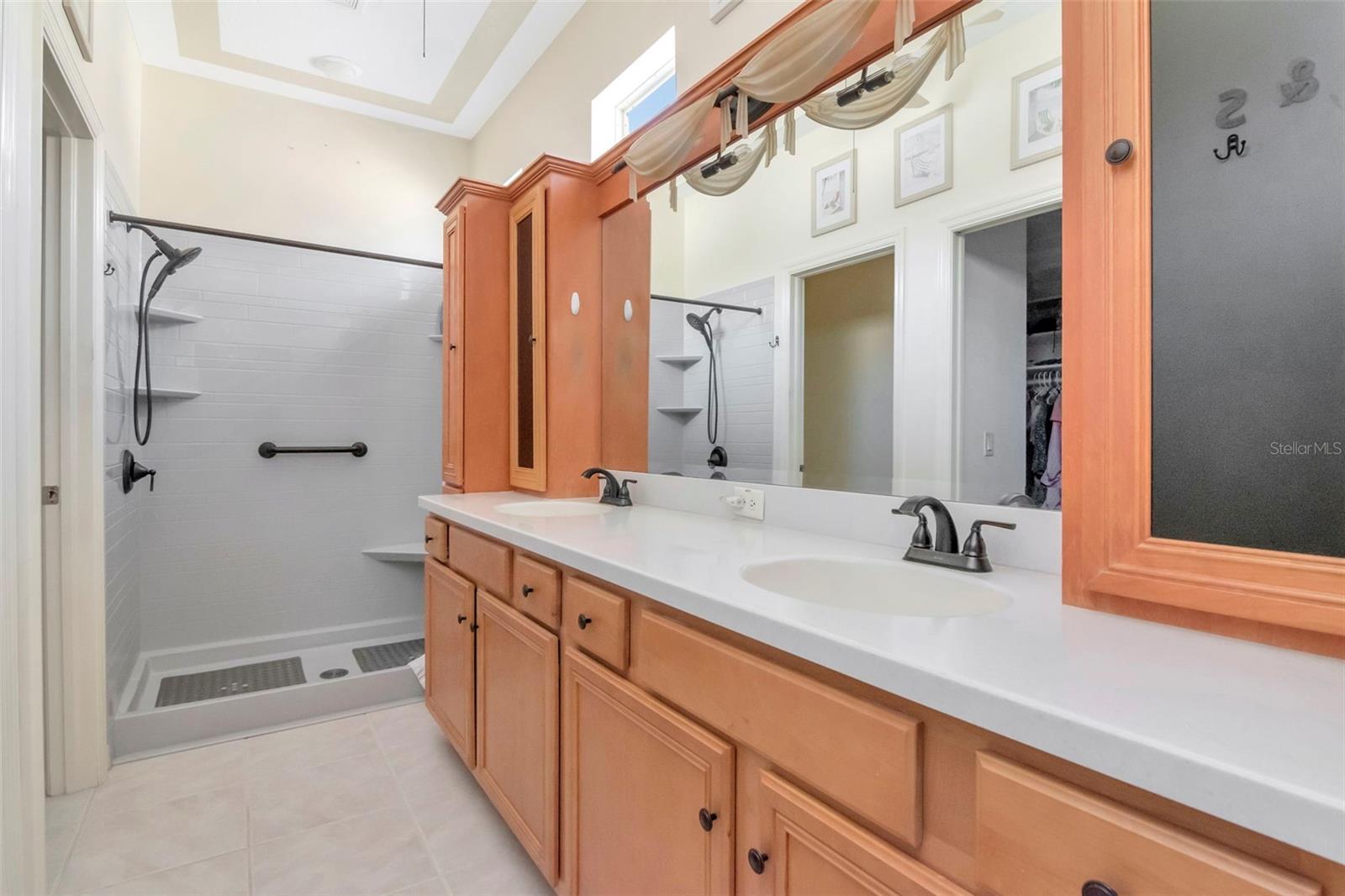 Primary Bathroom with Double Vanity & modern Walk-In Shower