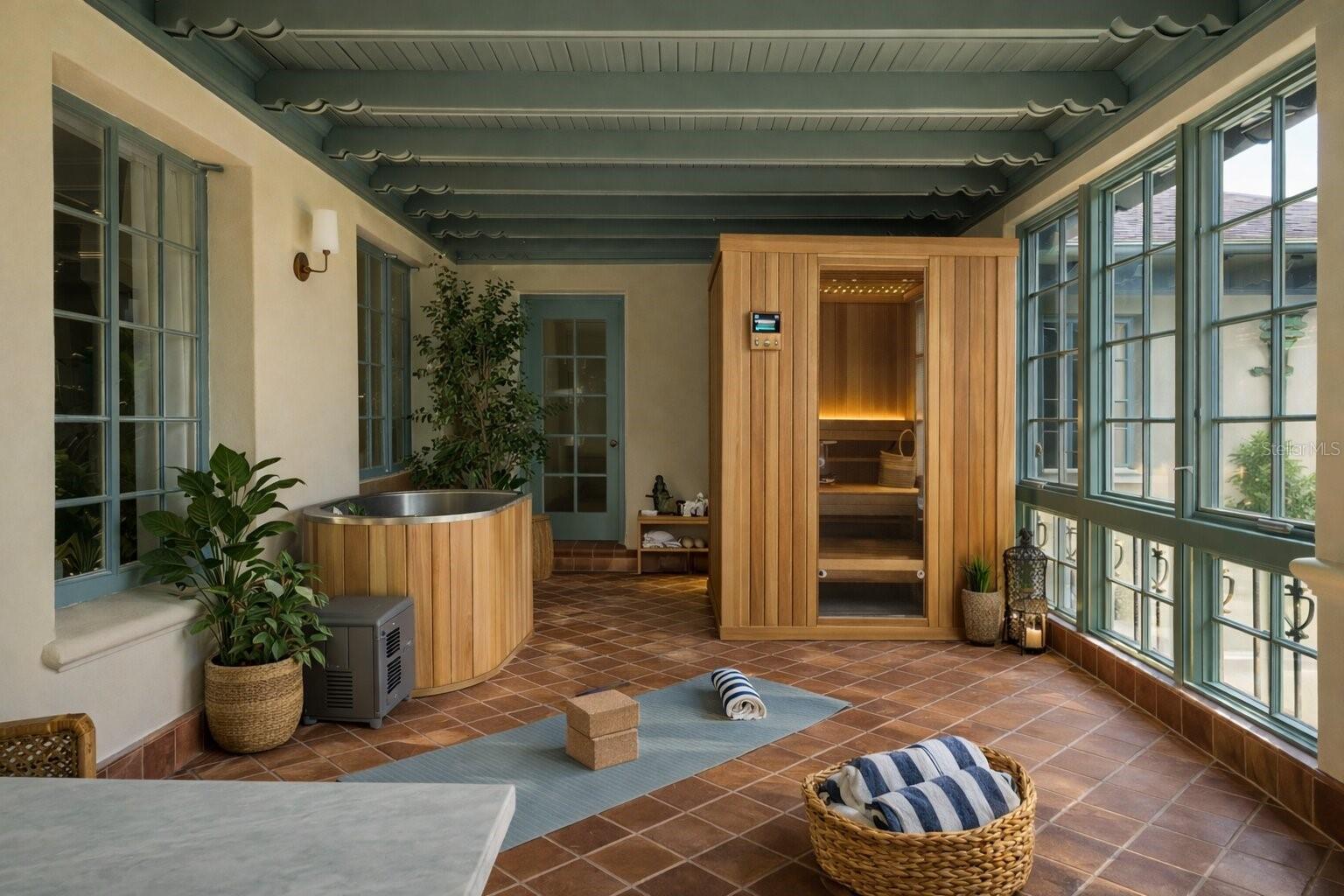 403 Jasmine Way - Rendering of the Sunroom turned into a wellness room with sauna and cold plunge