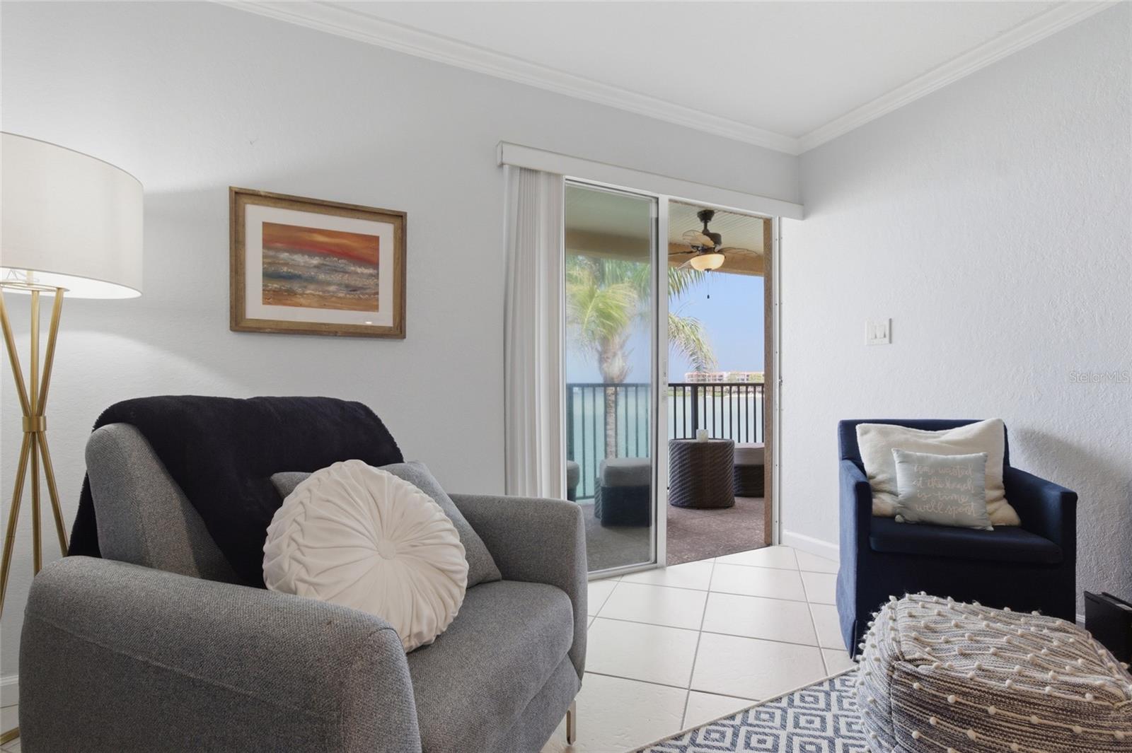 Spacious Living Room with gorgeous water views!