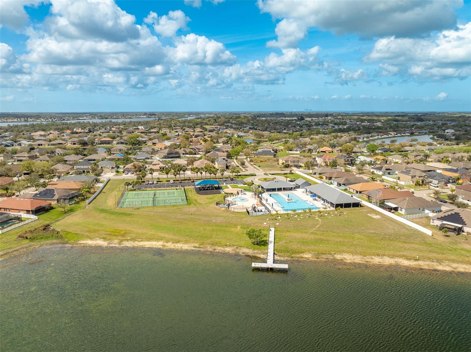 Scenic aerial view showing the community's private dock on the Little Manatee River.