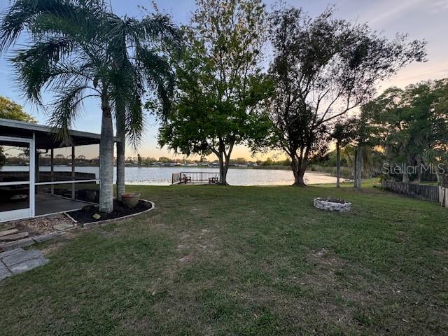 Views of backyard and lake.