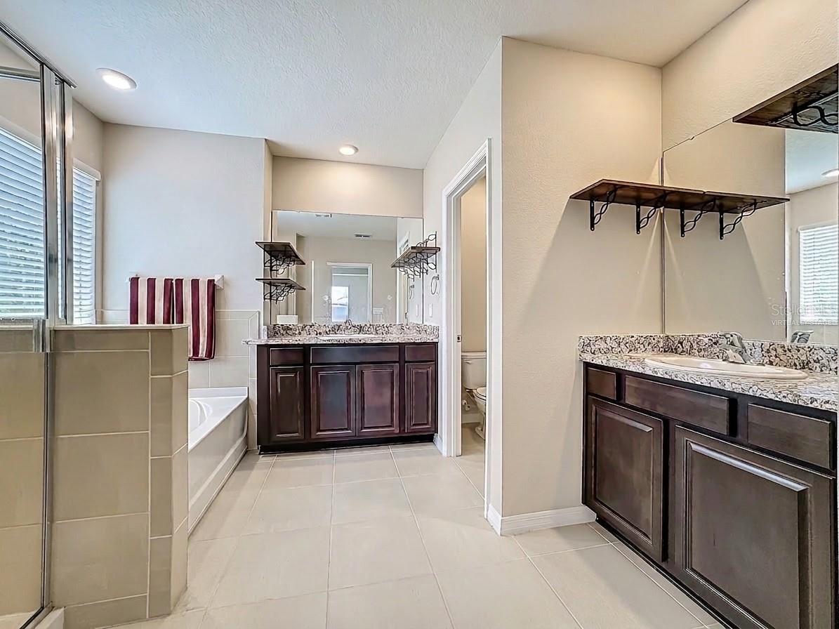 Virtually Staged with Towels. Primary Bathroom