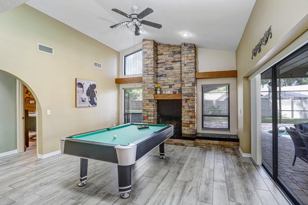 Wood burning fireplace in Family Room