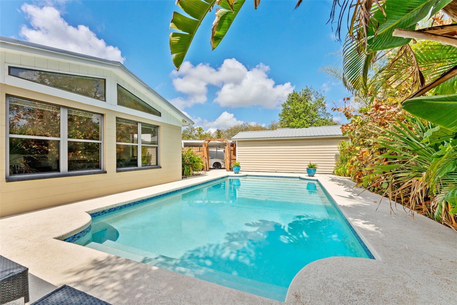 Resurfaced overside salt water pool