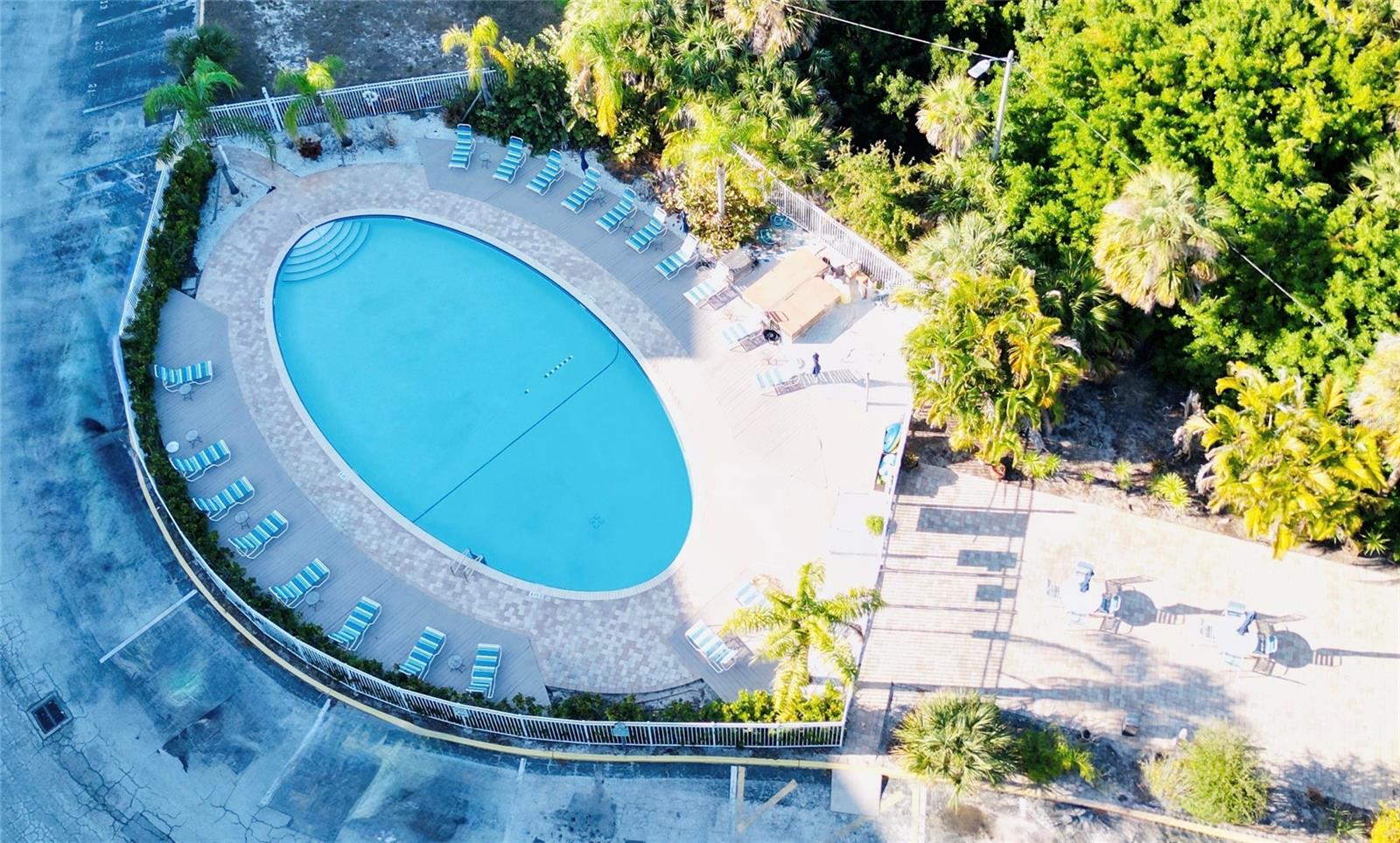 Pool behind the building